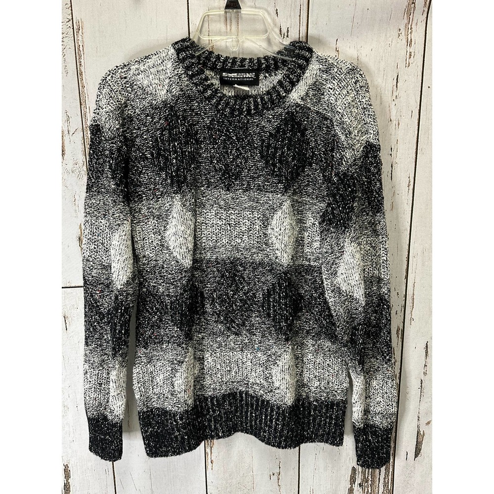 Vintage Expressions International Mens Sweater Black And White Chucky Knit